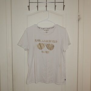 karl lagerfeld white tee with gold accents